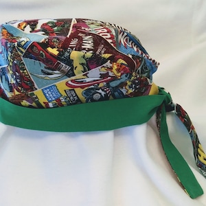 Surgical Scrub Cap made from licensed Avengers fabric (cartoon and green)