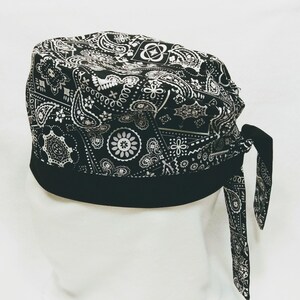 Black Bandana (Old School) and black Surgical Scrub Cap