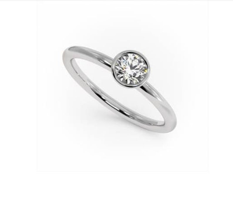 1/4 ct Diamond Solitaire Bezel Set ring 14Kt White gold Etsy