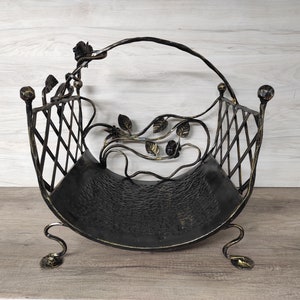 Handmade Wrought Iron Firewood Basket: Decorative Fireplace Storage