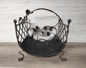 Handmade Wrought Iron Firewood Basket: Decorative Fireplace Storage