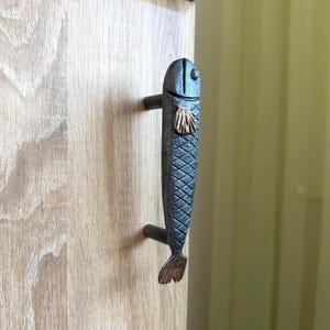 Fish Cabinet Pull, Hand Forged Iron Drawer Handle, Rustic Coastal Furniture Hardware
