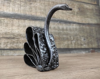 Handmade Forged Iron Swan Sculpture: Metal Animal Figurine