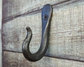 Hand Forged Iron Hook: Rustic Robe Hanger, Wall Mounted