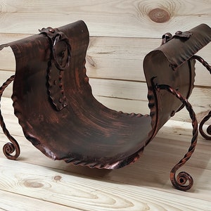 Handmade Wrought Iron Log Holder: Rustic Firewood Basket