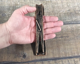 Clothespin Iron Door Handle: Unique Hand-Forged Barn Door Pull