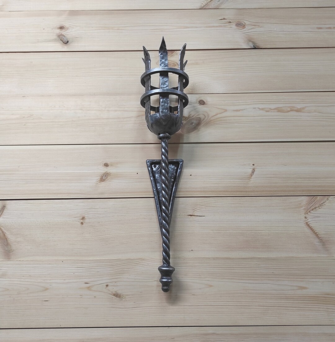 Hand Forged Wrought Iron Wall Sconce: Viking Medieval Torch