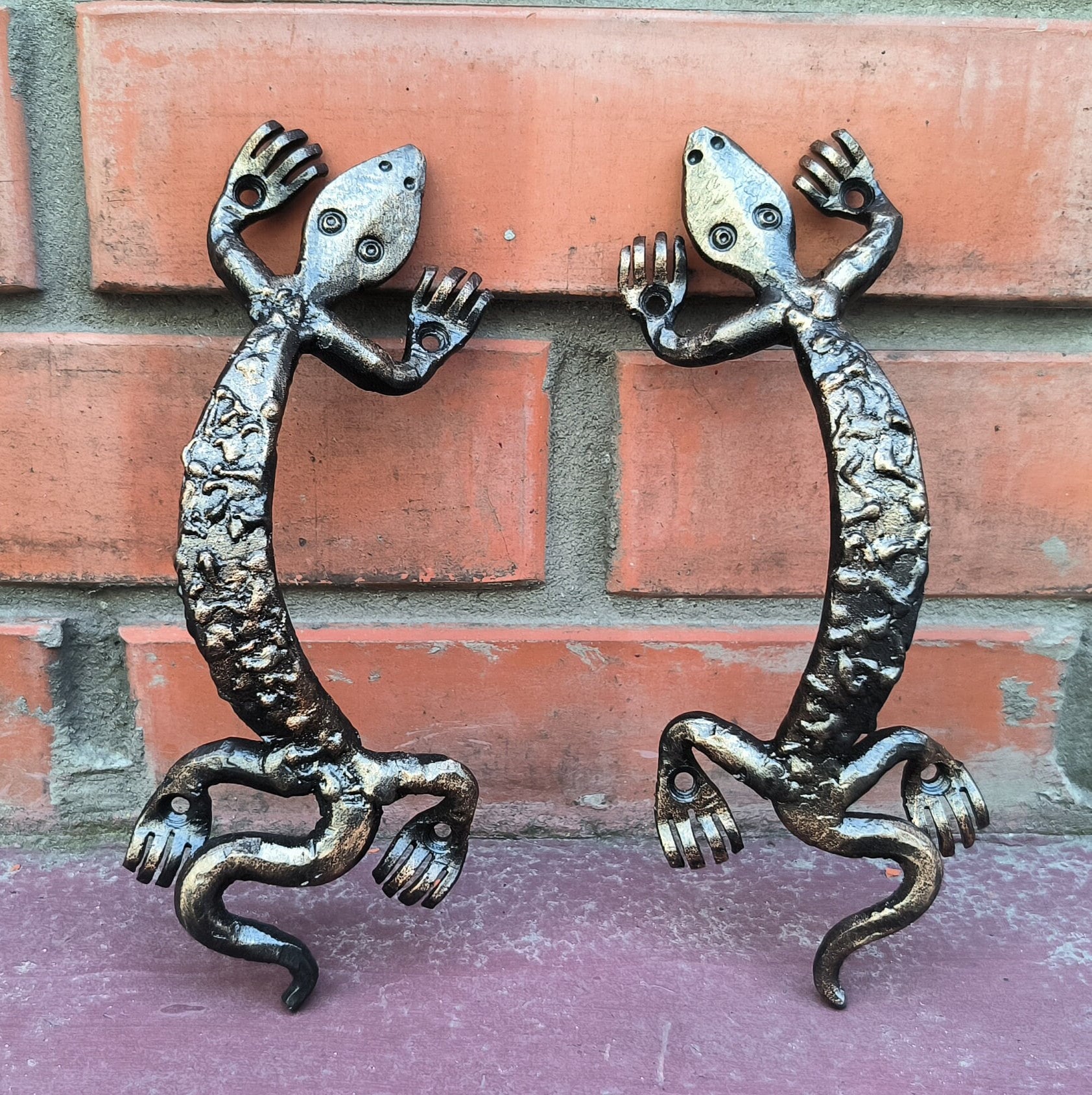 Hand Forged Steel Lizard Door Handles - Set of 2 - Etsy