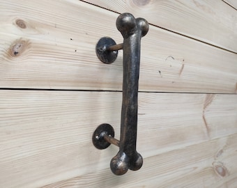 Manija de puerta de hueso de perro forjada a mano: herrajes metálicos para puertas de granero