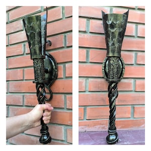 Handmade Metal Torch Wall Sconce: Gothic Medieval Lighting