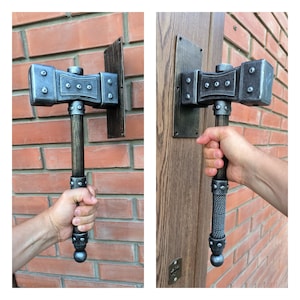 Forged Iron Hammer Door Handle: Viking Barn Door Pull