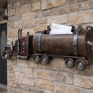 Truck Mailbox, Wall Mounted Semi Truck Design, Handmade Metal Outdoor Decor