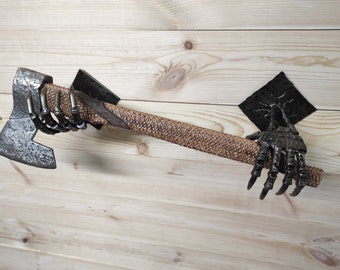 Skeleton Hands Axe Wall Mount: Handmade Iron Axe Holder