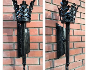 Hand Forged Oak Leaf Metal Wall Sconce - Black Iron Lighting