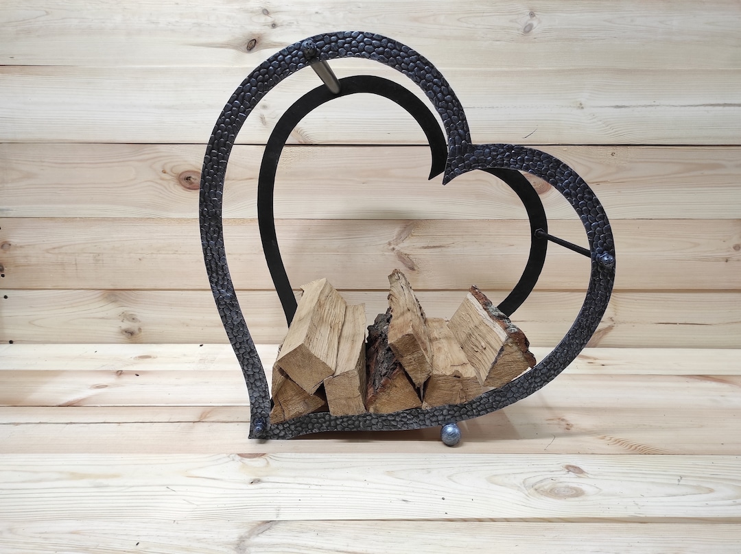 Firewood Storage Basket, Firewood Rack Heart, Metal Basket for Firewood