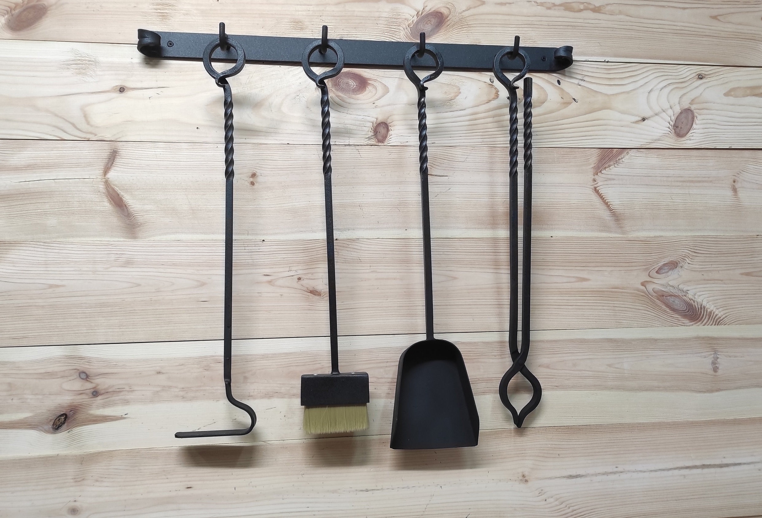 Forestheroes 卓本体5（ウォルナット）セット卓棒、卓棒袋付き Handmade Forged Fireplace Tools Set: Poker, Tongs, Shovel, Broom