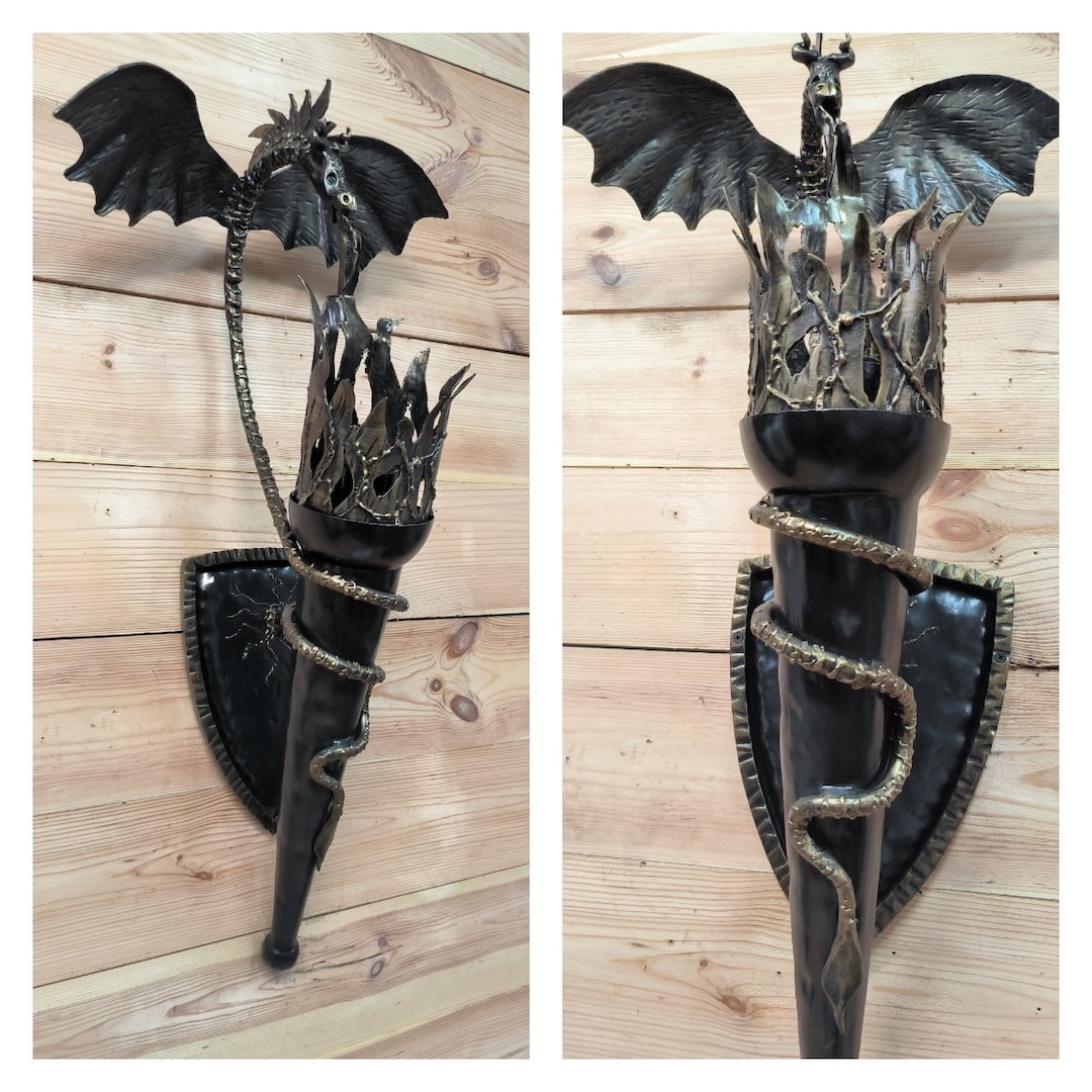 Wall Light, Dragon Light Fixture, Black Metal Sconce, Dragon Torch