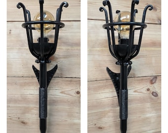 Hand Forged Black Metal Wall Sconce: Large Rustic Lighting
