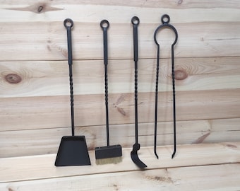 Juego de herramientas para chimenea forjadas a mano: 4 piezas de hierro forjado