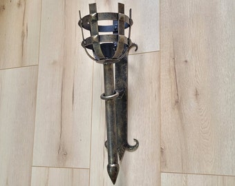 Grote bronzen schans in Vikingstijl, wandverlichting, metalen fakkel