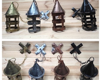 Lámparas de techo, lámparas colgantes, farol medieval, forjado a mano, lámpara colgante