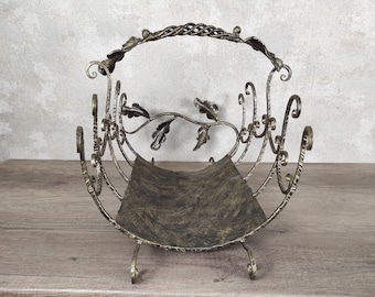 Handmade Wrought Iron Firewood Basket: Decorative Fireplace Storage