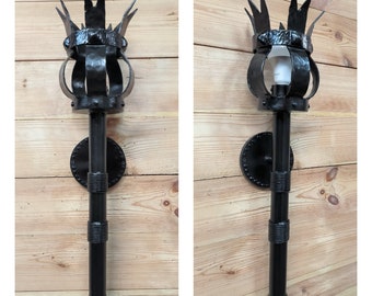 Hand Forged Black Metal Wall Sconce Lighting Fixture