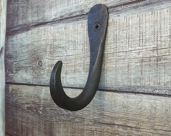 Hand Forged Iron Hook: Rustic Robe, Towel, or Coat Hanger