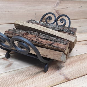 Hand Forged Wrought Iron Firewood Basket: Rustic Fireplace Storage