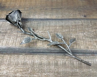 Forged Iron Rose: Handmade Metal Wall Decor (14 inch)