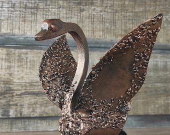 Handmade Forged Iron Swan Sculpture: Metal Art Decor