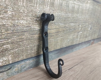 Hand Forged Iron Hook: Rustic Robe, Towel & Coat Hanger