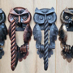 Hand Forged Owl Door Handle: Wrought Iron Barn Decor