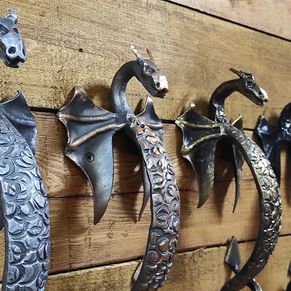 Hand Forged Dragon Door Handle: Wrought Iron Metal Decor
