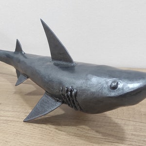 Handmade Metal Shark Figurine: 20-Inch Fish Statuette