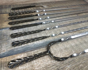 Grilling Set, Grill Tools, Grilling Gift, Hand Forged, Grill Utensils, Iron Gifts, Steel Gift, Kebab Skewers, Stainless Steel Skewers