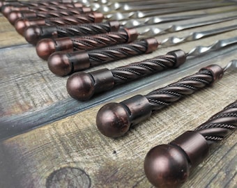 Hand Forged Kebab Skewers: Iron Grill Utensils, Set of 10