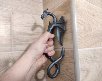 Door handle, Dragon door handle, Metal handle, Hand forged handle, Barn door handle, Door decor, Wrought hardware, Metal forged handle,
