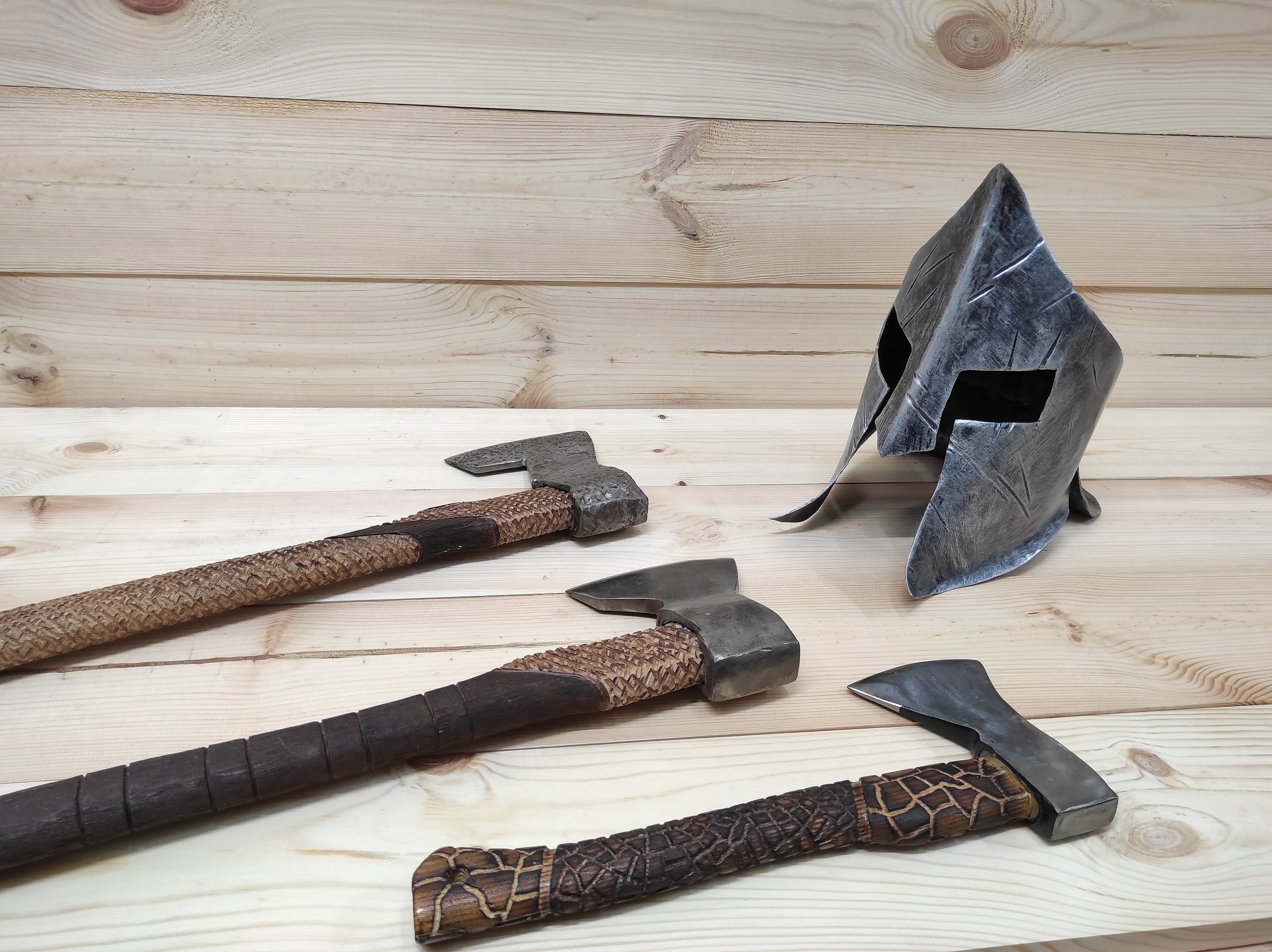Handmade Spartan Helmet Axe Holder Metal Stand