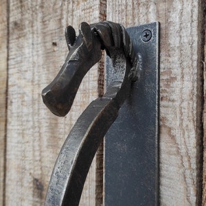 Hand Forged Steel Horse Barn Door Handle: Rustic Stable Decor