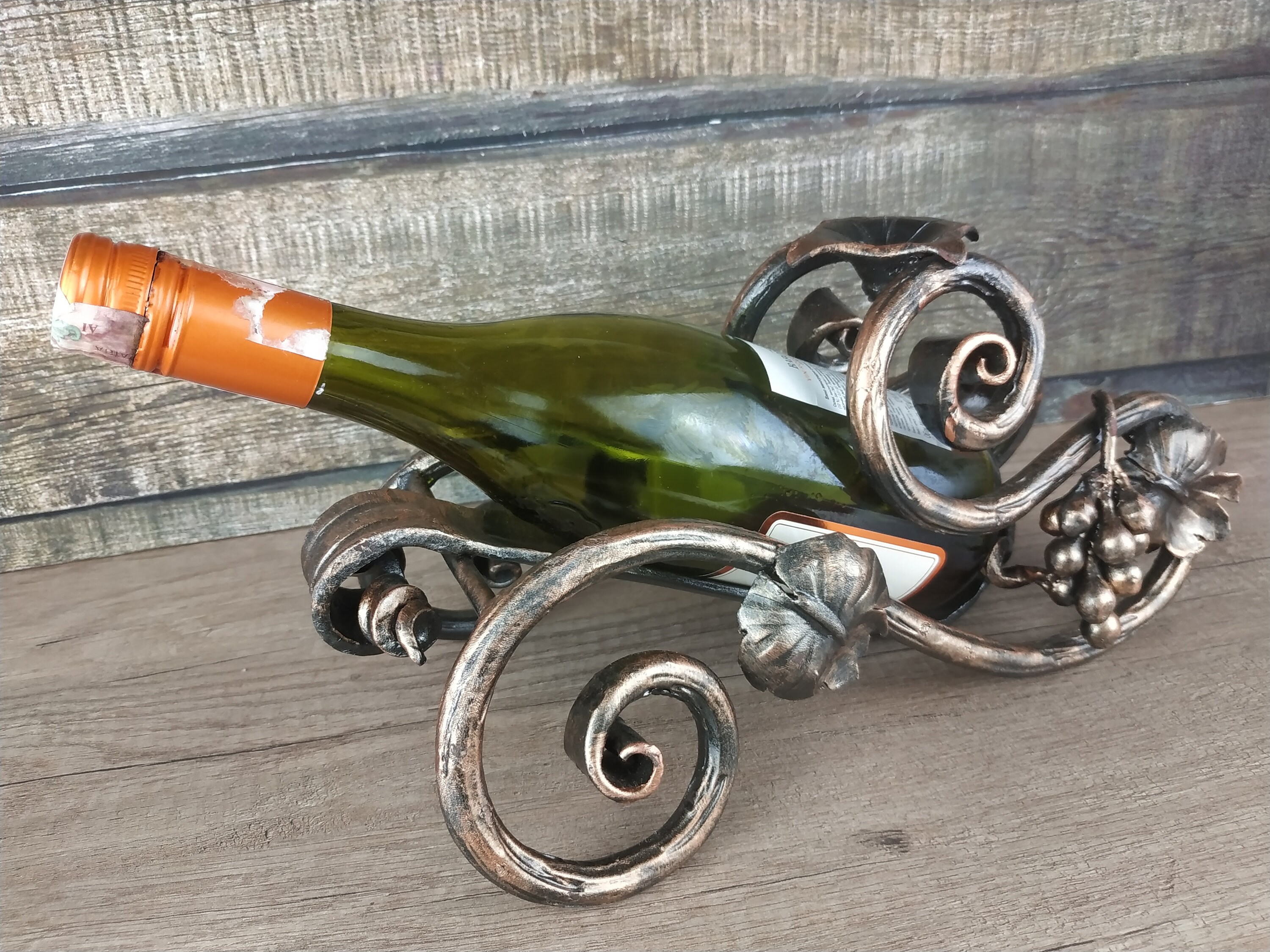 Hand Forged Iron Wine Bottle Holder: Rustic Bar & Home Decor - Etsy