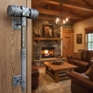 Manija de puerta de hierro forjado con martillo: tirador de puerta de metal para portón/granero (26")