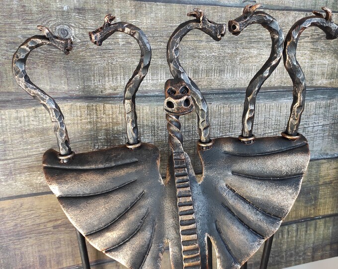 Forged Fireplace Tools Set 4 Pieces Fireplace Poker Fireplace Tongs Shovel Broom Hand Forged - View #10