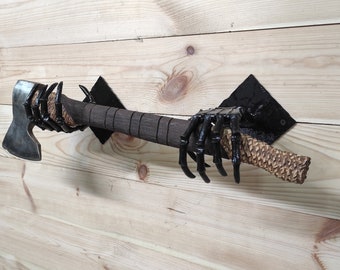 Skeleton Hands Axe Wall Mount: Handmade Iron Axe Holder