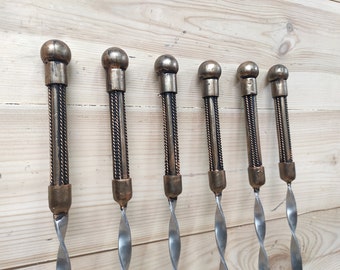 Hand Forged Kebab Skewers: Grilling Tool Set of 6