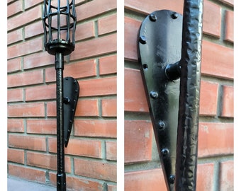 Hand Forged Black Metal Sconce Lamp: Wall-Mounted Lighting Fixture