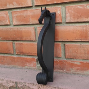 Door handle, horse door handle, metal handle, hand forged handle, barn door handle, door decor, wrought hardware, metal forged handle