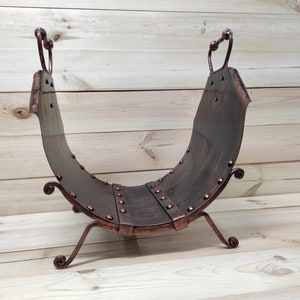 Handmade Wrought Iron Firewood Basket: Rustic Fireplace Log Holder