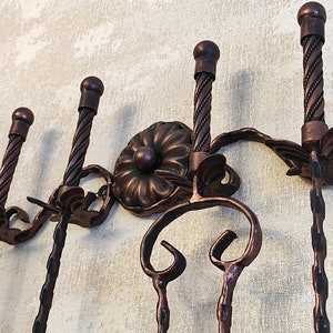 A set of forged fireplace tools 4 pieces and wall stand. Fireplace poker, Fireplace Tongs, Shovel, Broom, Hand Forged, Fireplace Gift,