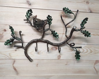 Handmade Forged Iron Coat Rack: Bird's Nest Hallway Hanger